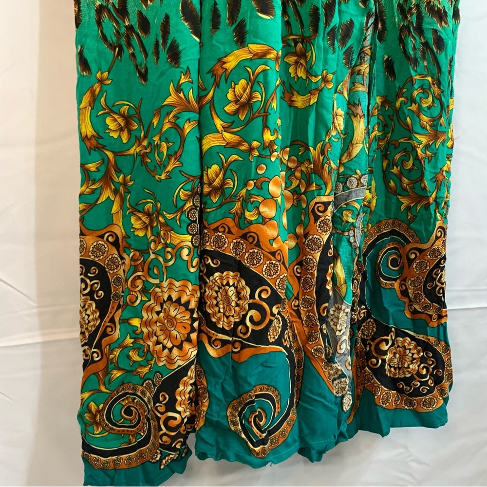 NWT Fashion Nova Holy Slit Spaghetti Strap Maxi Green Mixed Print Dress, size M - Picture 9 of 16